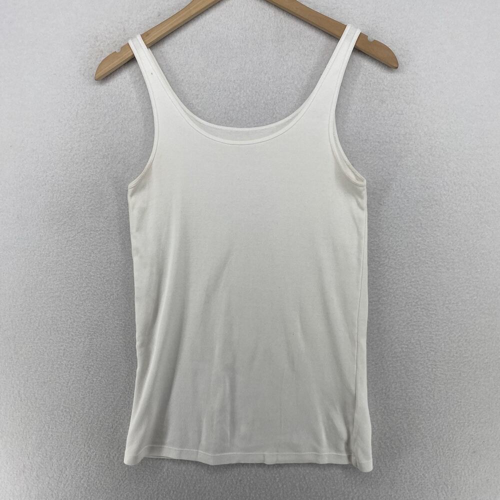 EILEEN FISHER Tank Top XS Organic Cotton Ribbed Jersey Cami Scoop Neck White